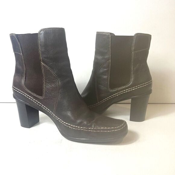 Naturalizer Ankle Bootie Womens 10B Brown Leather Pull On High Heel Casual Boots - Picture 4 of 12